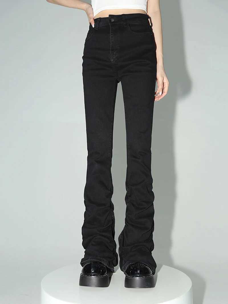 REDDACHiC Stacked Flare Jeans Women Black Trousers Goth Retro Solid Stretch High Rise Boot Cut Pants Japanese Korean Y2k Fashion Z250910