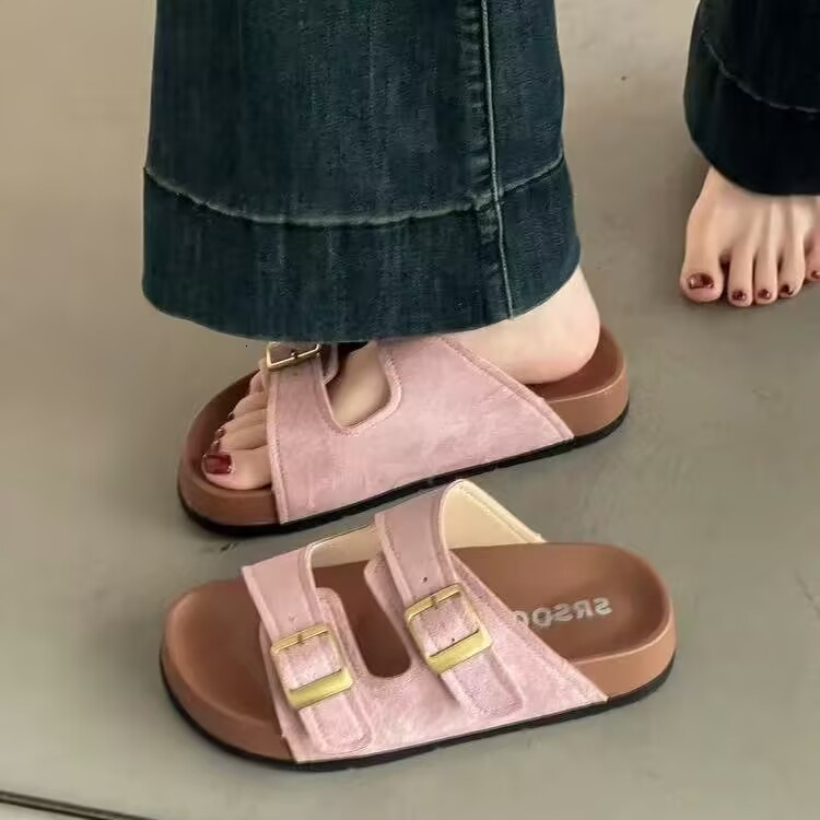 Women's Sandals Autumn New Designer Shoes Thick soled Single strap Slippers Beach Sandals Outerwear Flat Lazy Slippers