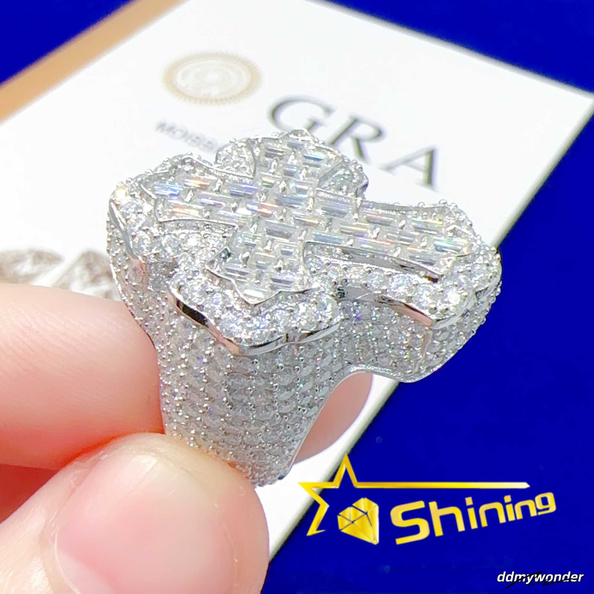 Iced Out Sterling Sier Hip Hop Moissanite Ring Men Custom Cross Finger Rings ddmywonder ddmywonder ddmywonder ddmywonder