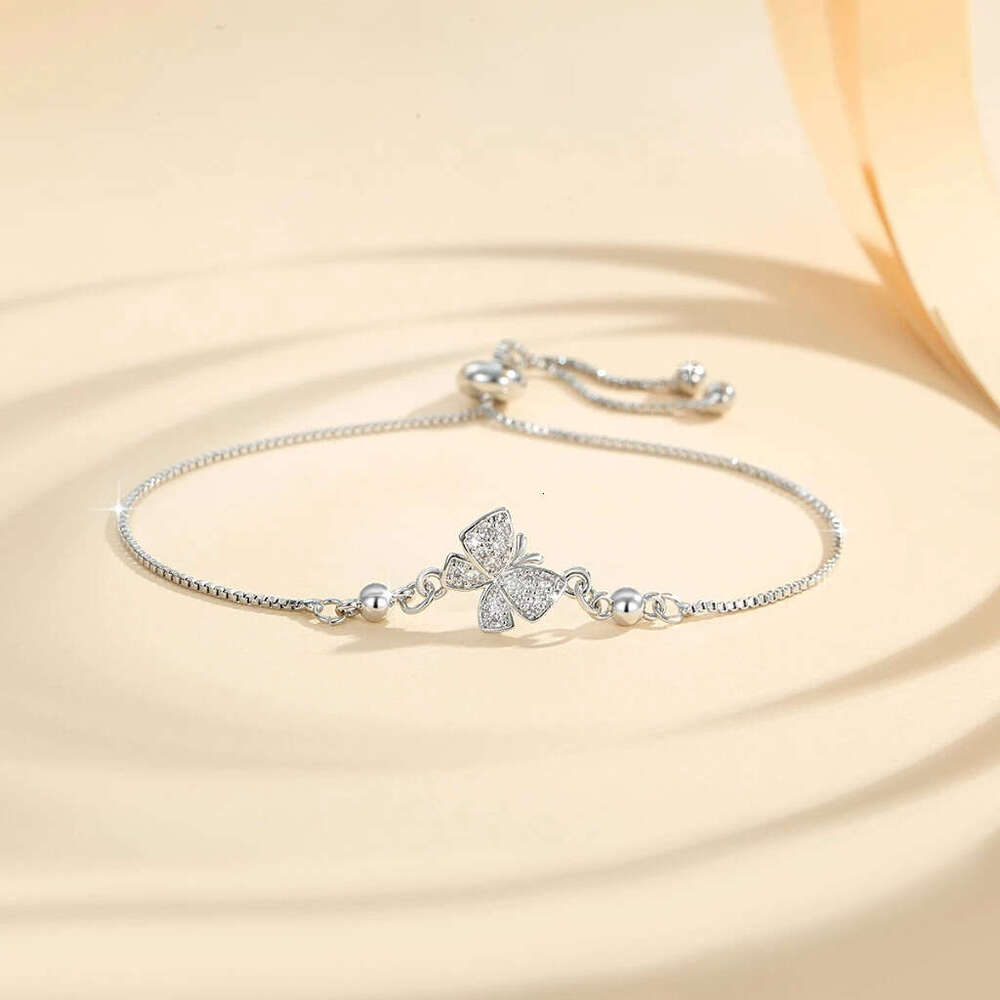 Inlaid Dia Butterfly Bracelet Design Niche Fashionable Temperament Ins Style Adjustable Push-Pull Chain Hand Jewelry
