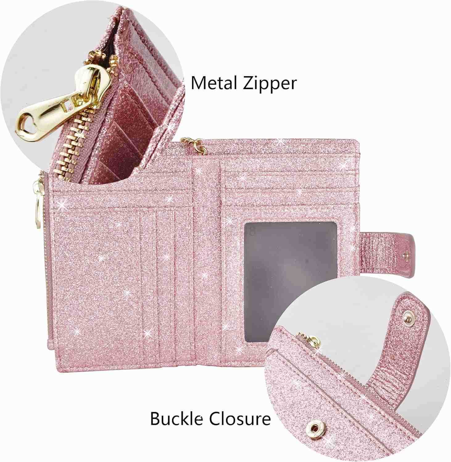 Womens Wallets RFID Small Compact Bifold Leather Card Holder Zip PocketZ250910