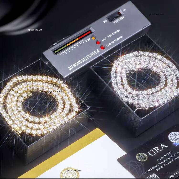 Pass Test 2mm--5mm Wide Sier Gold Plated Moissanite Dia Tennis Necklace/bracelet Chain for Hiphop Jewelry