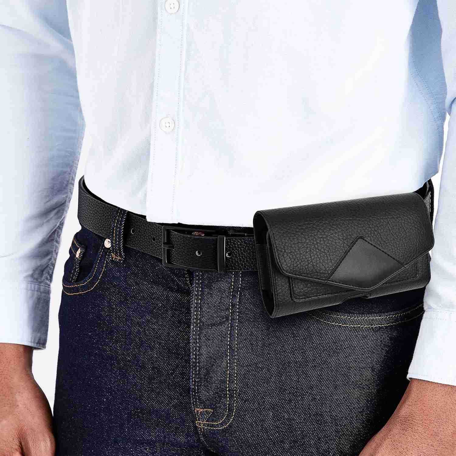 Leather Cell Phone Holster Belt Loop Phone Belt Holder for Men Carrying Phone Pouches Wallet Black for Phone Z250910