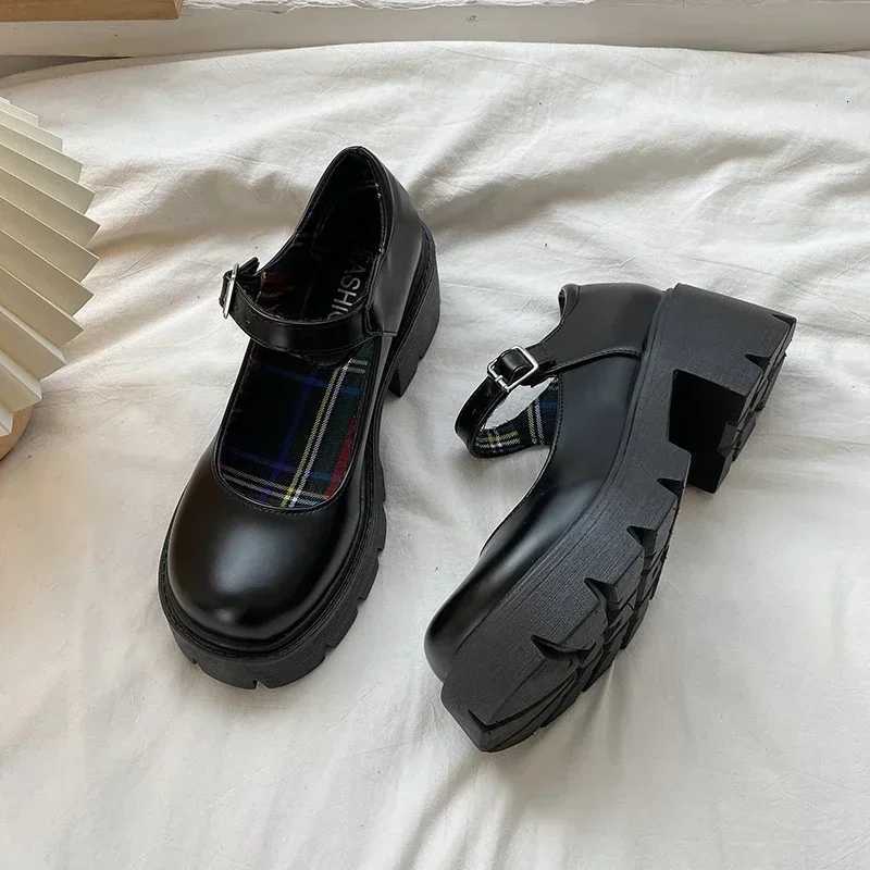 Platform Heels Mary Jane Shoes Simple Lolita Black Platform Heeled Shoes Student College Sweet Medium Heel Women Single Shoes W250910