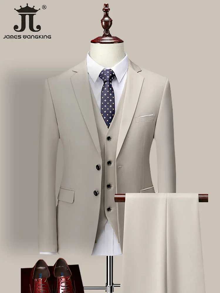 4 Color M6XL Jacket VestPants Highend Brand Formal Business Mens Suit Threepiece Groom Wedding Dress Solid Color Suit W250910