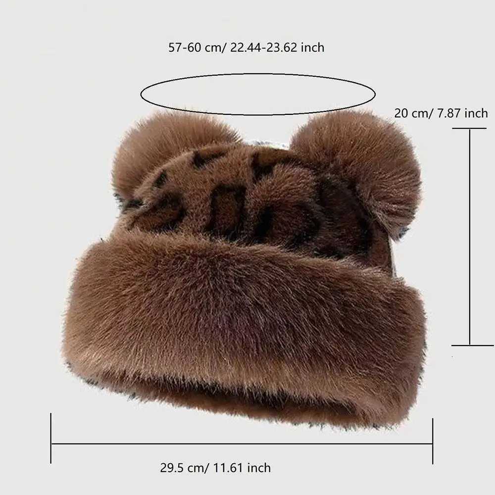 Ear Protection Russian Hat Leopard Print Fluffy Fur Winter Hat Outdoor Snow Ski C Bear Ears Plush Thick Warm Bucket HatXJ250910