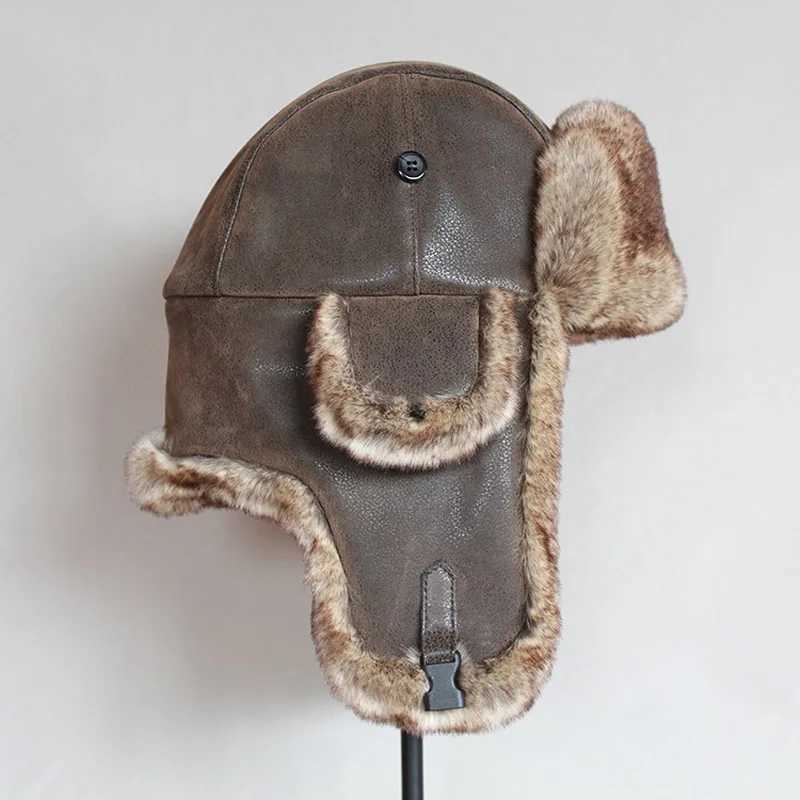 Bomber Hats Winter Men Warm Russian Ushanka Hat with Ear Fl Pu Leather Fur Trper C Earfl for WomenXJ250910