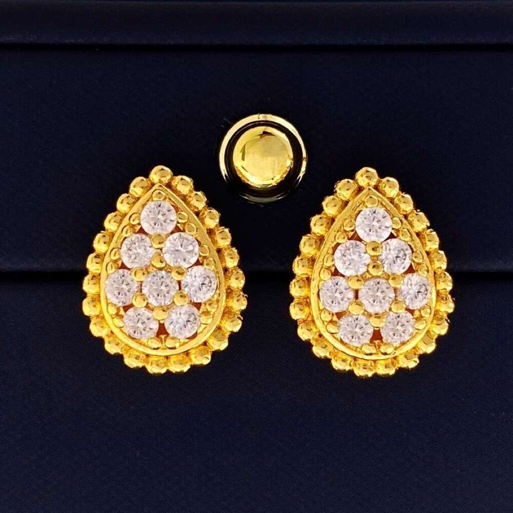 Full Dia Beaded Water Drop Single Flower Brass Electroplated Inlaid Zircon French Minimalist Design Earrings