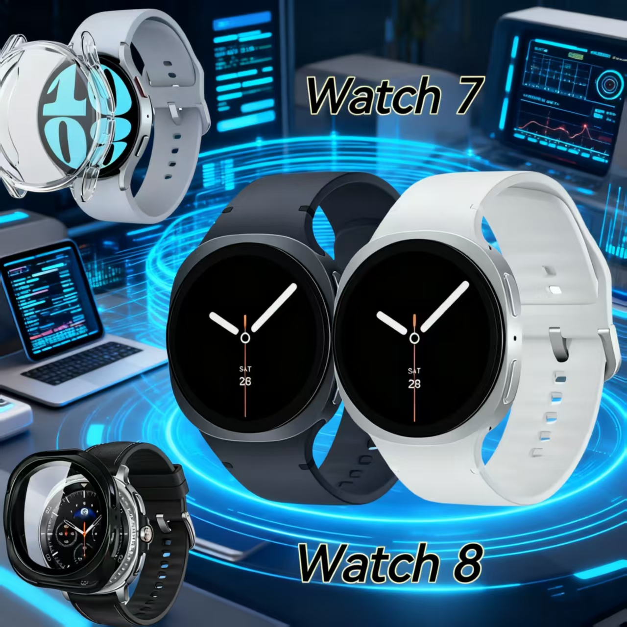 Smart Watch 7 8 Series, Unisex, 44mm Watch Face, HD Screen, Compass, Fitness, Silicone Case