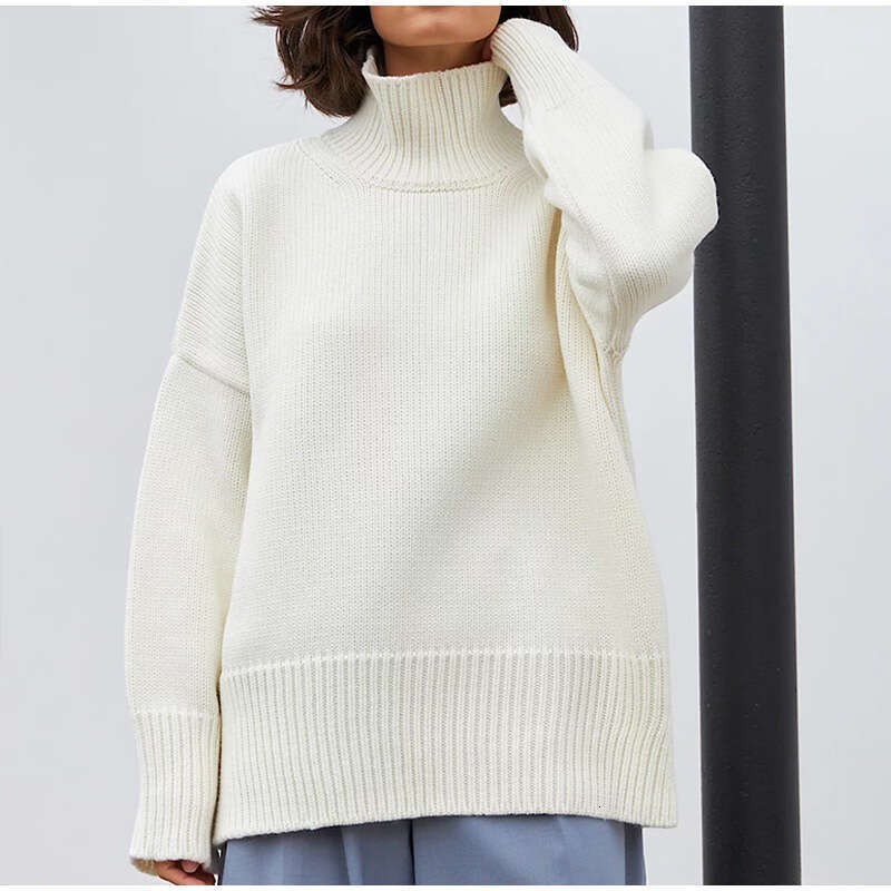 Pullover Solid Color Women's Autumn Winter Casual Loose Versatile Turtleneck Sweater B3