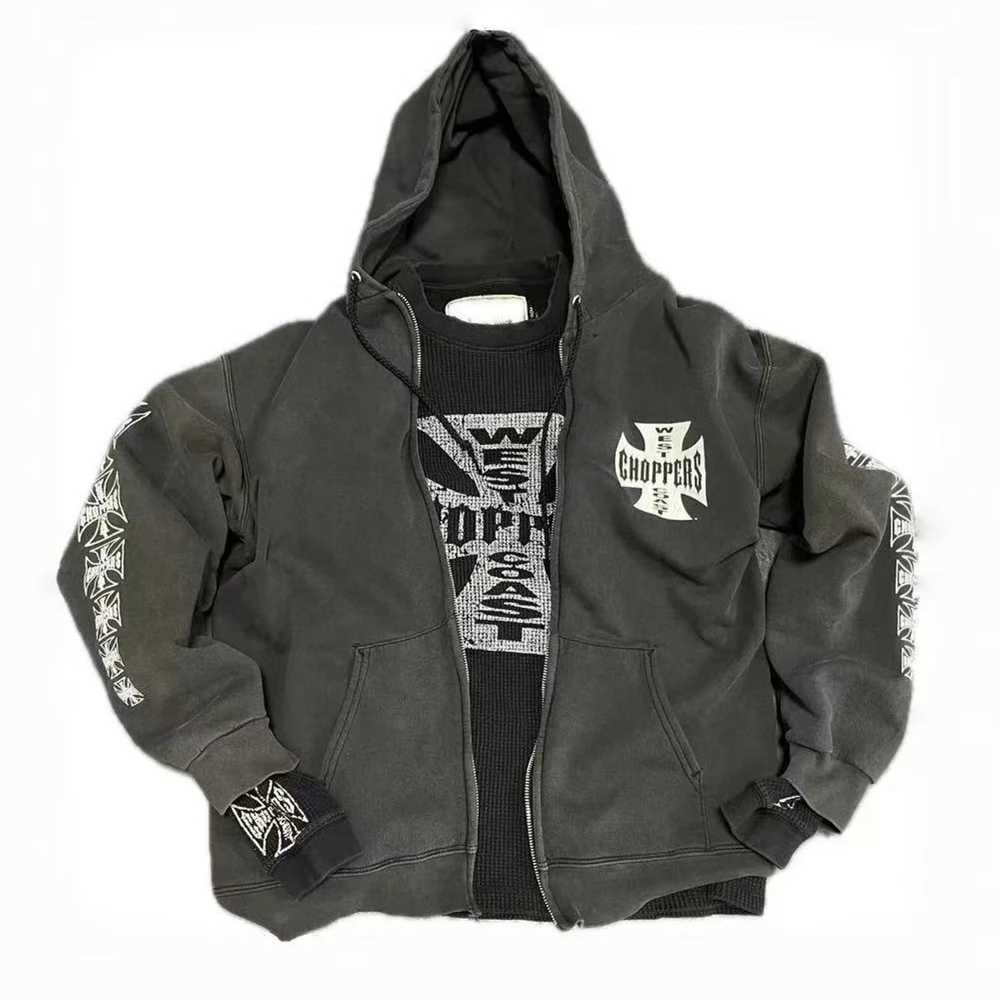Washed Cardigan Crack Cross Printing West Choppers Pullover Men Women Hooded Hoodie X250910