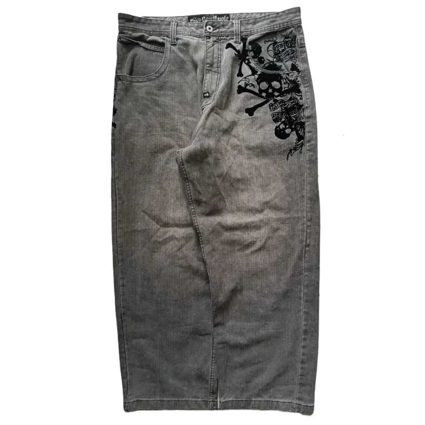 RETRO Skull Watermark Loose Jeans Mens and Womens Y2K Harajuku GoTHic Hip Hop Skateboard Pants Street Wear Z250910