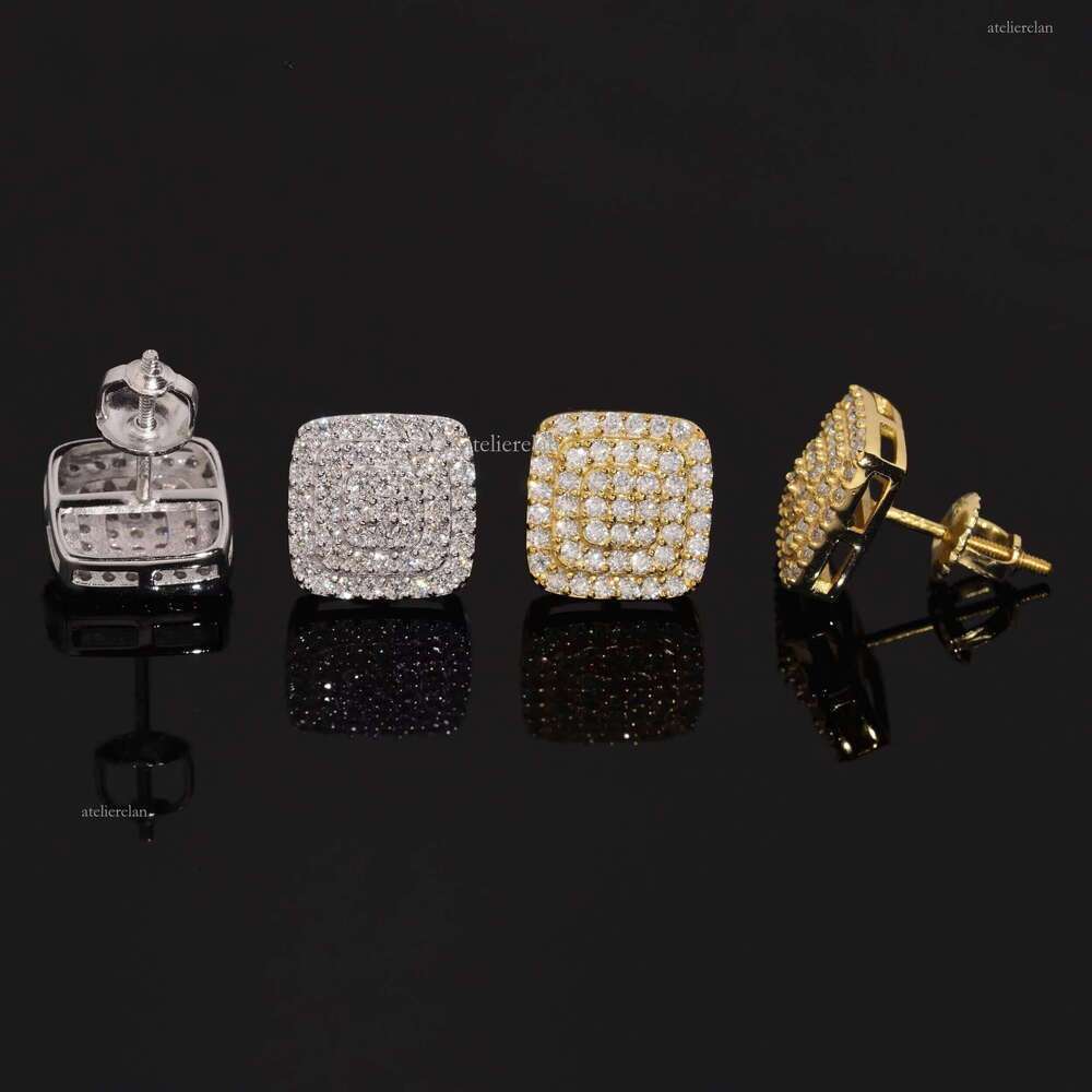 Classic Square Stud Earrings Jewelry With Moissanite Dia in Hypoallergenic Sterling Sier for Men Women