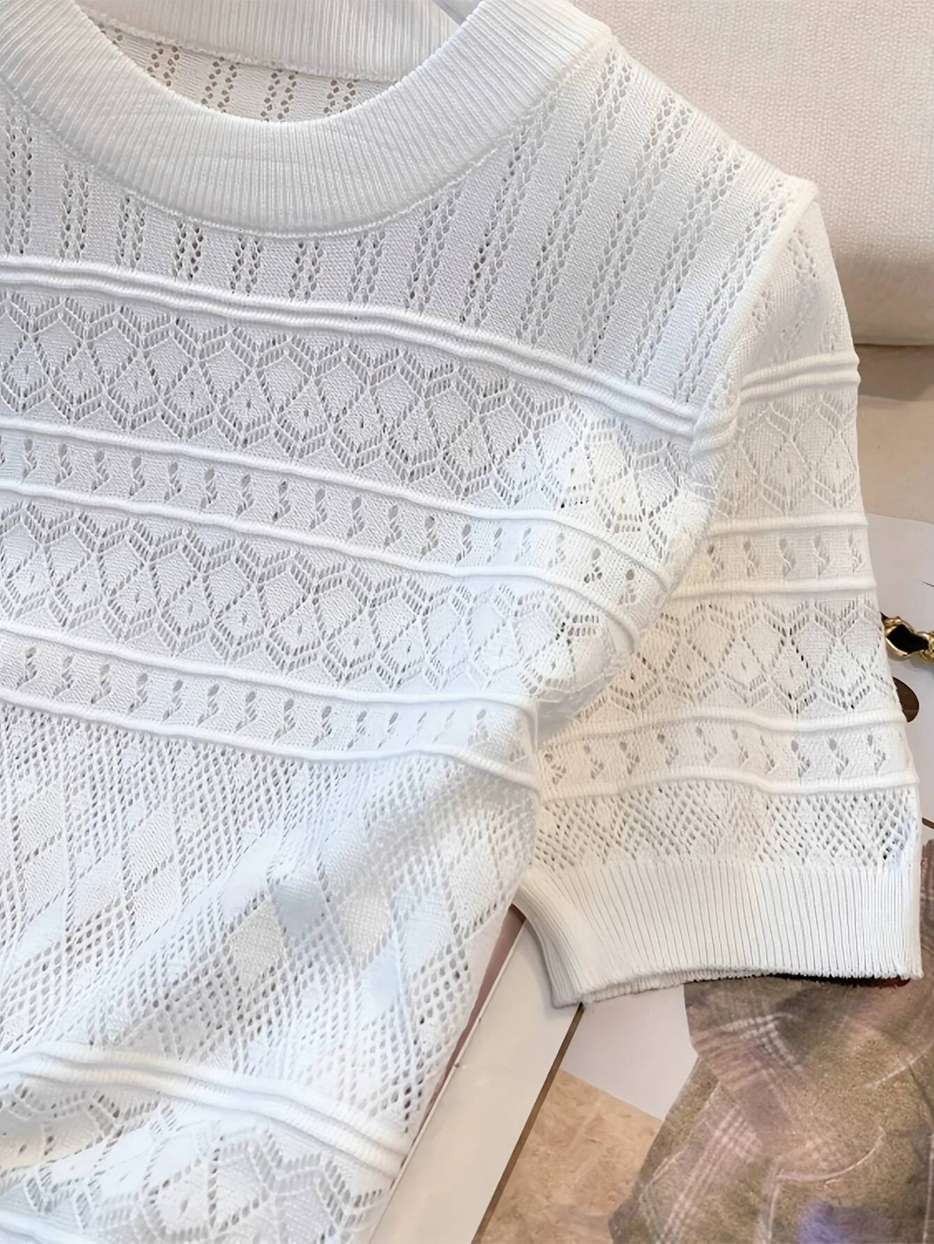 2026 New Summer Thin Hollow Out Crew Neck Pullover Sweater Versatile Short Sleeve Knitted Top For Spring & Women's Clothing dongdumaoyi