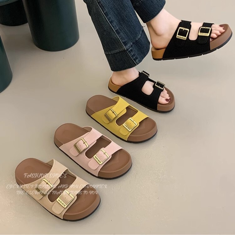 Women's Sandals Autumn New Designer Shoes Thick soled Single strap Slippers Beach Sandals Outerwear Flat Lazy Slippers