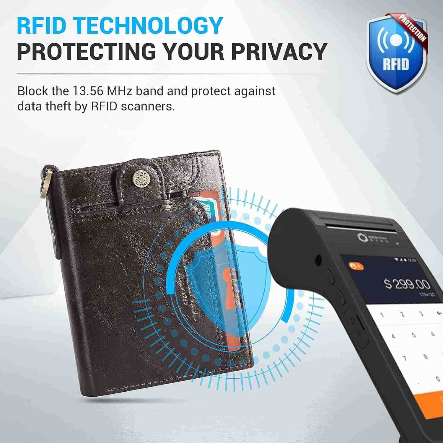 Chain Wallet for Men Genuine Leather Bifold Wallets Rfid Blocking Men Purse with Zipper Coin Pocket CoffeeZ250910
