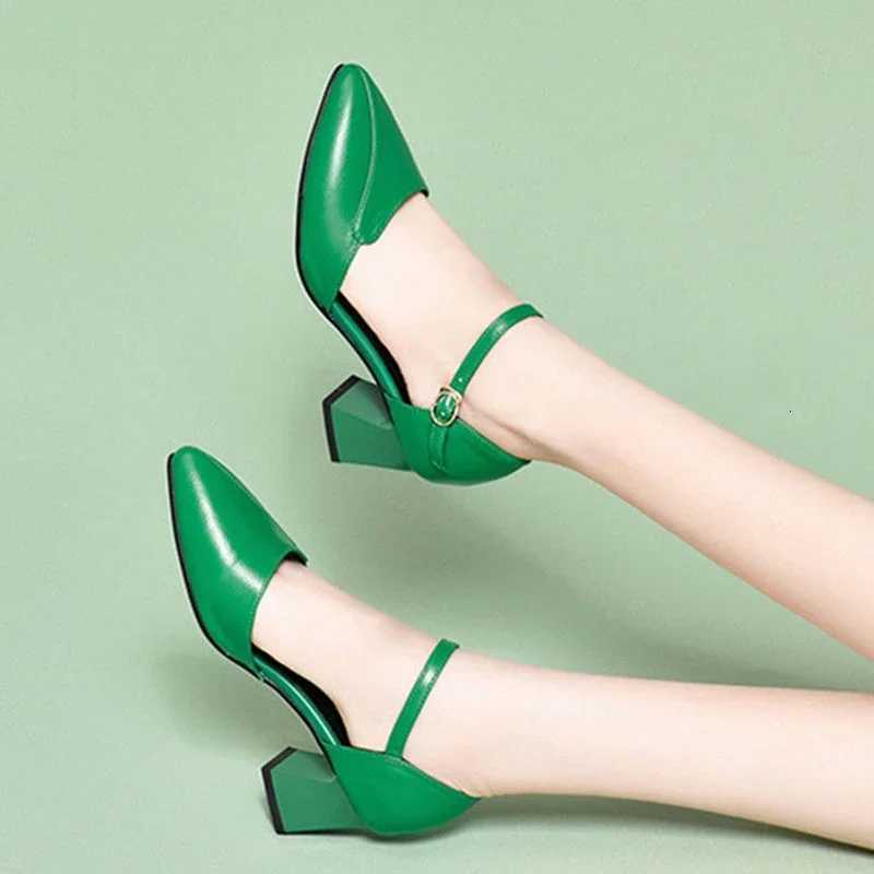 Cresfimix zapato tacon alto women fashion green pu leather high heel shoes ladies casual sweet buckle strap office heels a5983 W250910