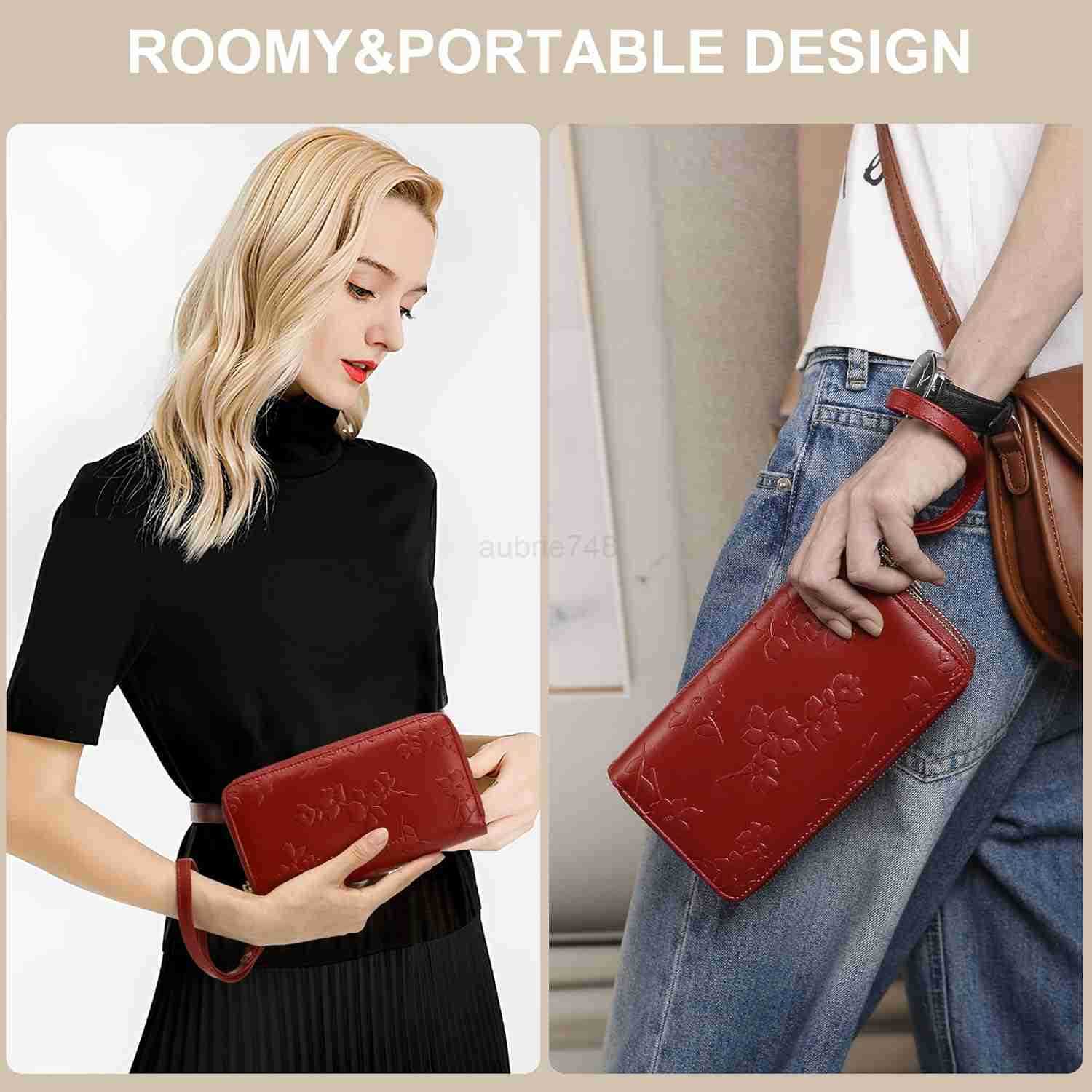 Womens Wallet RFID Blocking Large Capacity Leather Double Zip Wristlet Wallet CARD Phone Holder Ladies ClutchZ250910