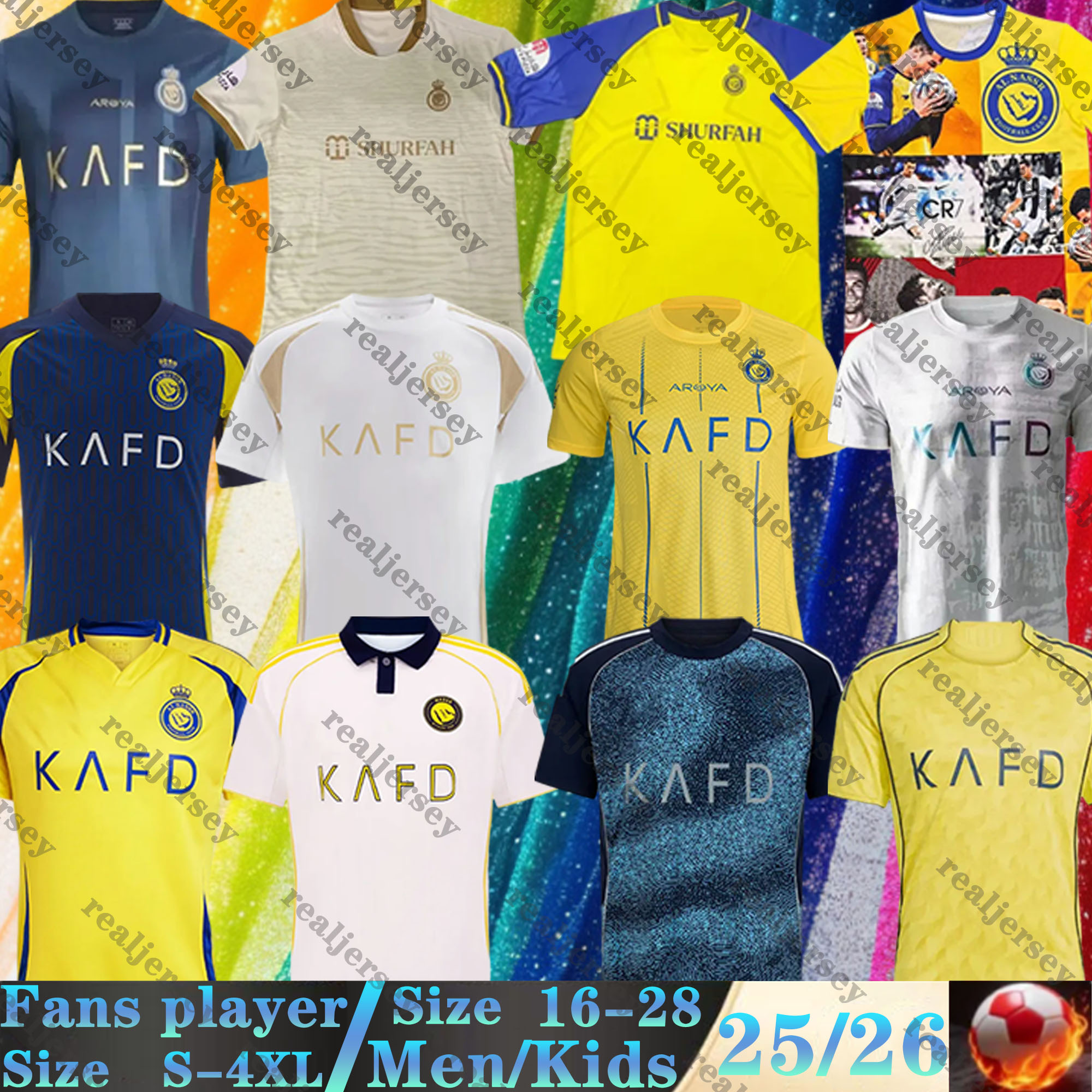 22 23 24 25 26 Al Nassr FC soccer Jerseys Ronaldo yellow Home third away Mane Gonzalo Martinez Talisca 2025 2026 fans player version 3rd CR7 men kids kit Football shiirts