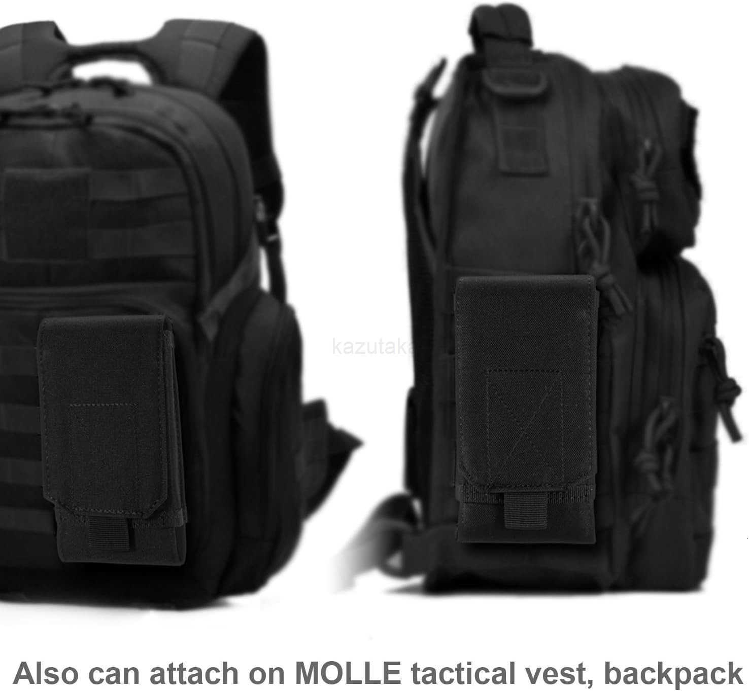 Black Army Camo Molle Bag for Mobile Phone Belt Pouch Holster Cover Case for iPhone 16 Pro MaxiPhone 15 Pro MaxiPhone 14 13 12 Pro MaxiPhone 16 15 14 
