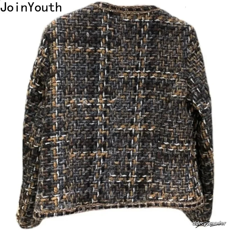 Tweed Women - Vintage Style Cropped Ladies Jacket Korean Fashion O-Neck Long Sleeve Y2k Tops ddmywonder ddmywonder ddmywonder