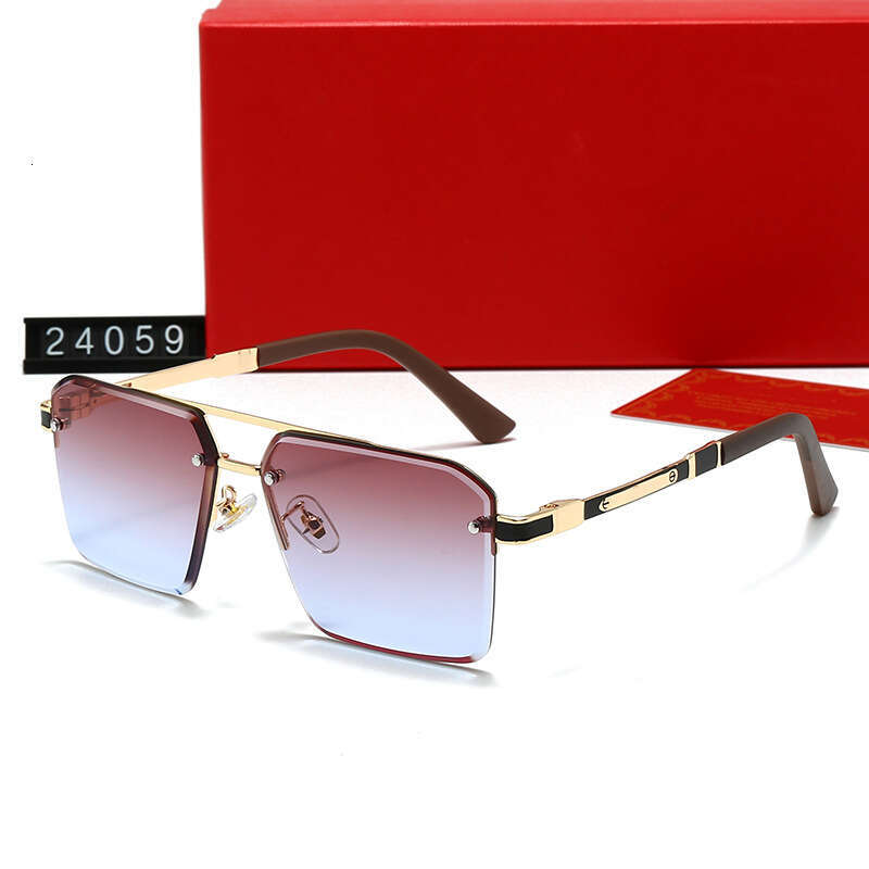 New Fashion Half-Frame Rimless for Women, Internet Celebrity Large Frame Sunglasses, Outdoor Metal Edge Trendy Sunglasses 24059