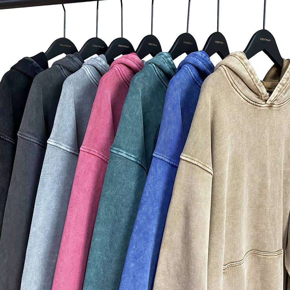 420g 100% Cotton French Terry Pullover Oversized Drop Shoulder Acid Wash Distressed Hoodie for Men