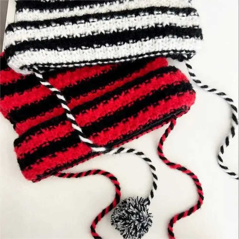 Gift Y2K Knitting Striped Beanie Hat Cute Wool Hanging Ball Knitted Beanie Hat Cat Ears Pointed Pulr Hats WomenXJ250910