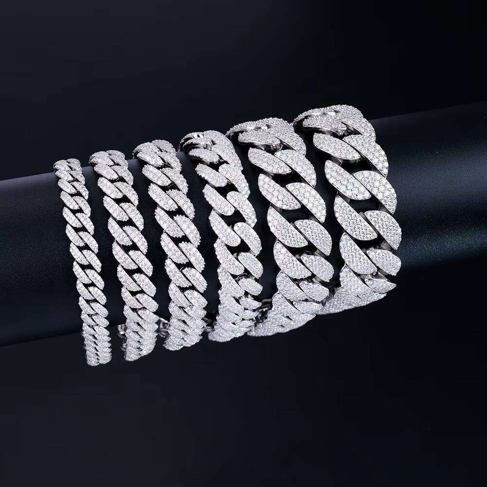 High Quality Men Miami 8 10 12 14 18 20mm Gold Plated Sier Iced Out Vvs Mossanite Moissanite Dia Cuban Link Bracelet