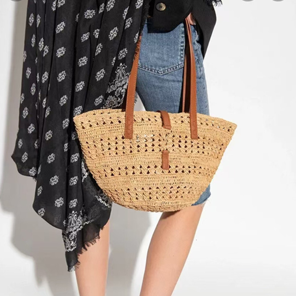 Evening Bags Summer New Beach Bag Straw Shopping Tote Bag Retro Khaki Color Brand Designer Travel Vacation Sling Shoulder Bags Straw Bag Grocery Basket 0225