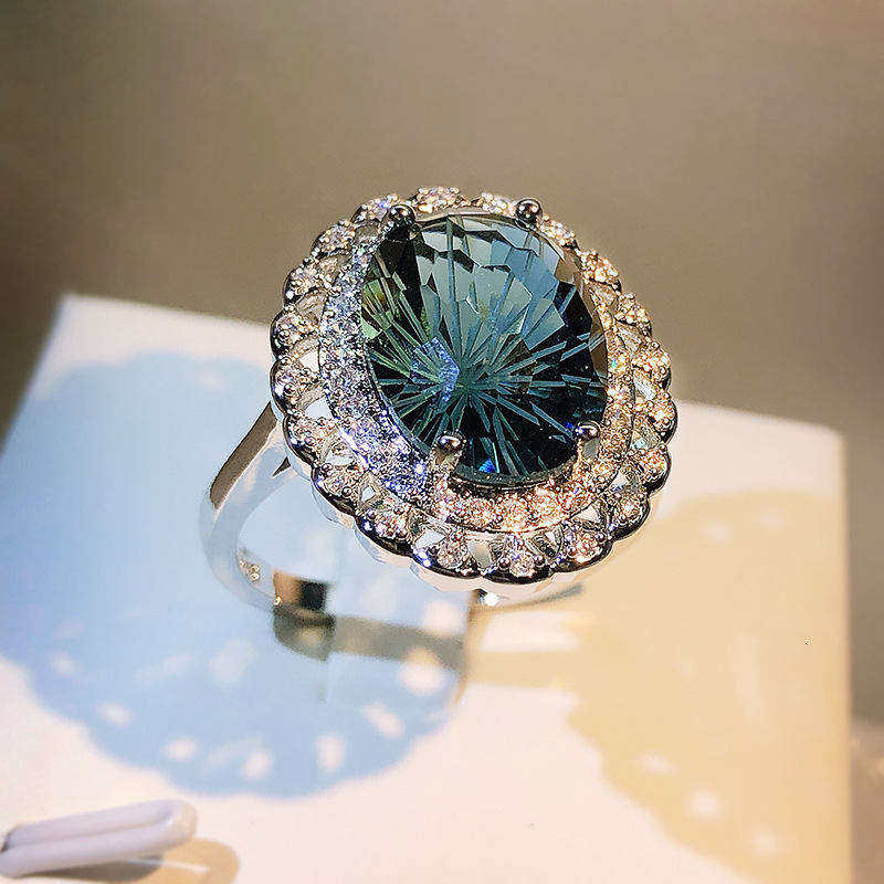 Luxury Brand Designer Jewelry Blue Topaz Women's Ring Natural Fireworks Blue Topaz Women's Ring Tiktok Live Source