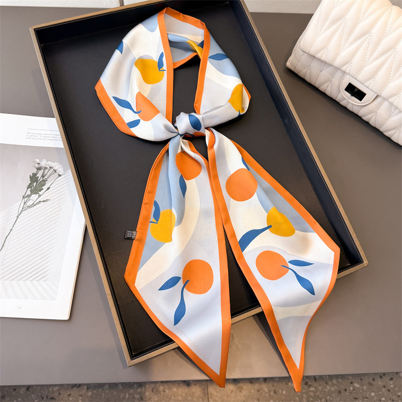 100-135CM Simple Presbyopia Printing Floral imitate Silk Scarf Headband Women Girls Fashion Long Handle Bag Scarves Paris Shoulder Tote Luggage Ribbon Head Wraps