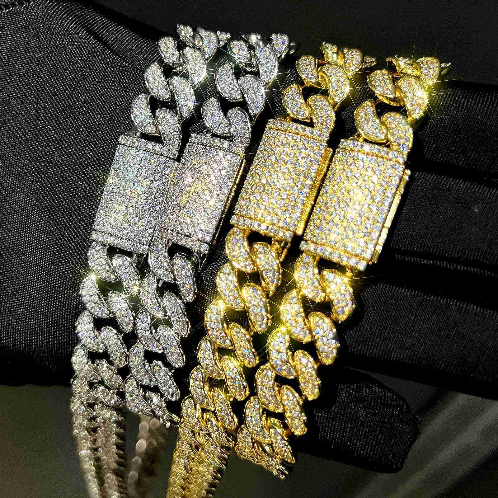12mm Iced Out Mens Chains Hip Hop Jewelry 14k Gold 5A Moissanite Diamond Mens Iced Out Cuban Link Chain