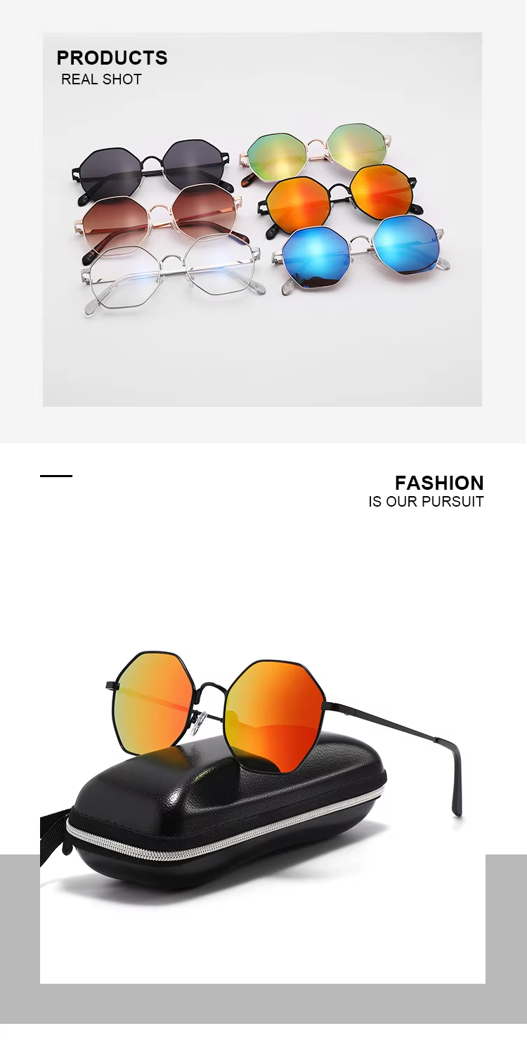 2025 Fashion Trendy Women Sunglasses UV400 Metal Frame Six Sides Retro Custom Logo Polygonal Sunglasses