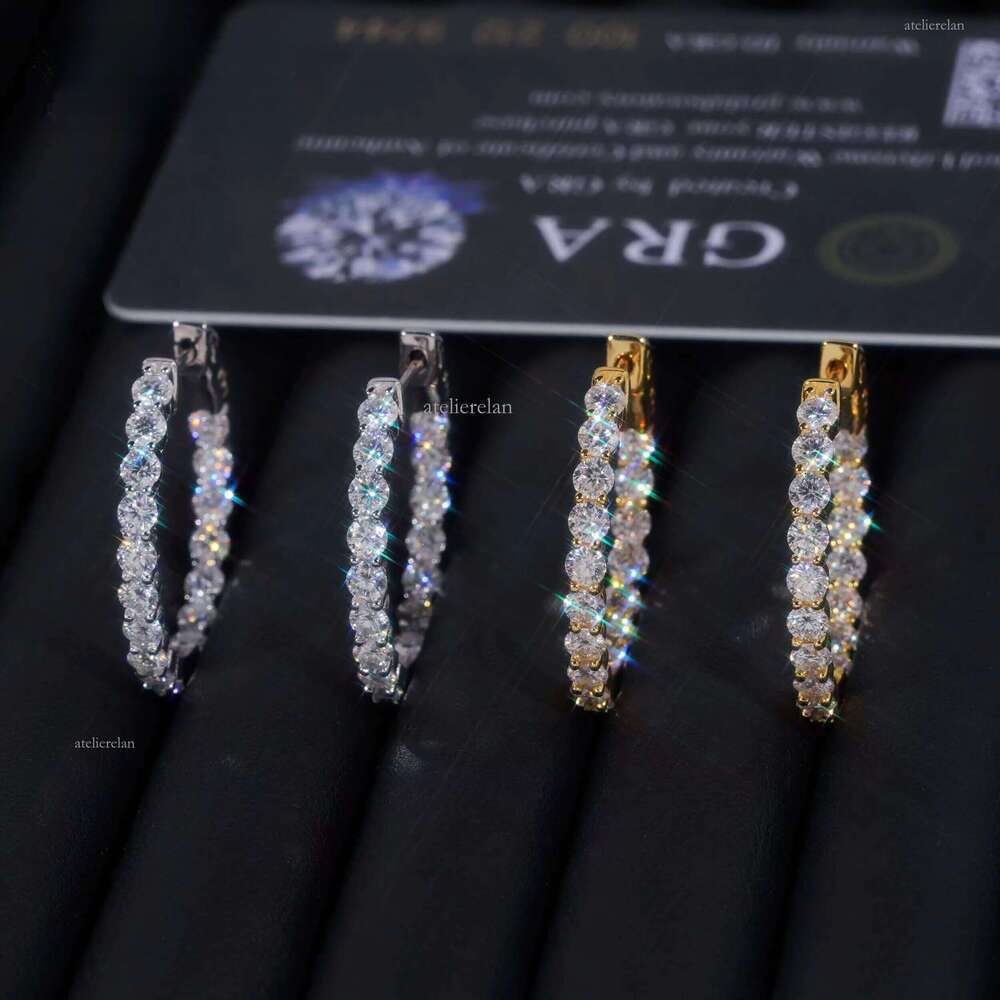 Ready to Ship Hip Hop Jewelry Sier Gold Plated Inner Fully Iced Out Moissanite Stud Hoop Earrings With GRA