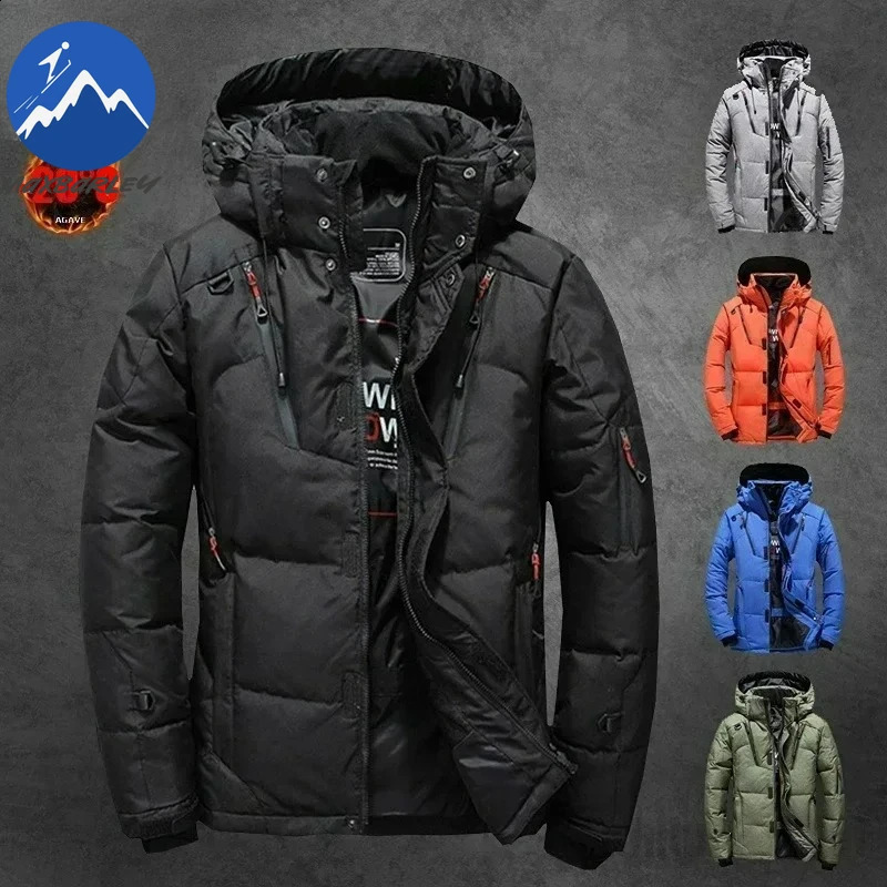 20 Degree Winter Men White Duck Down Jacket Thick Warm Snow Coat Male Hood Windbreaker Parkas Outerwear Sportswear Puffer 250910