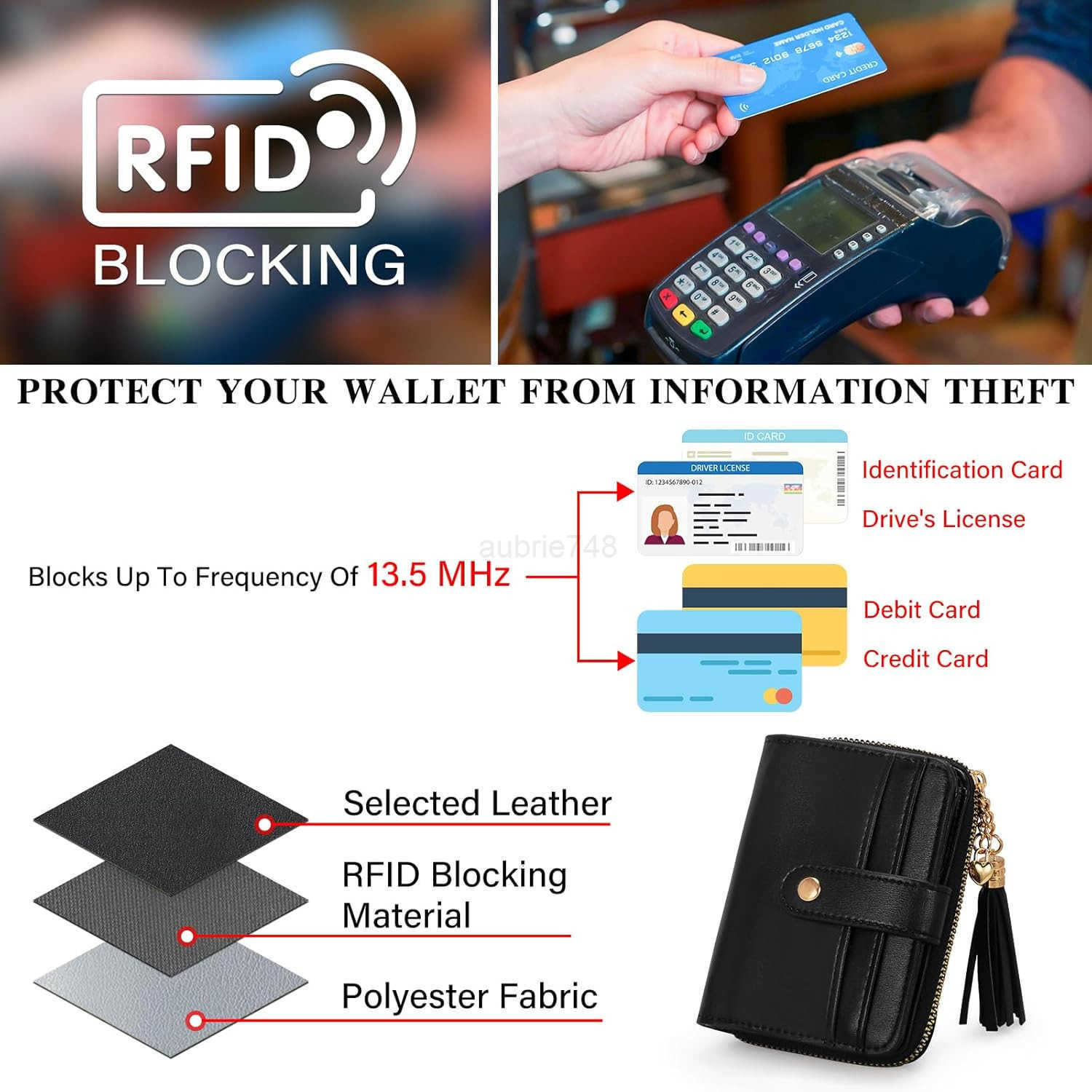 Wallet Women Small RFID Blocking Bifold CARD Wallets with ID Window and Tassel Zipper Coin Pocket Ladies WalletZ250910