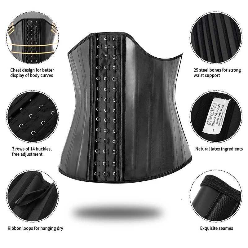 25 Steel Bones Latex Waist Corset Shapewear Slimming Belly Women Body Shaper Modeling Strap Reductive Girdle W250910