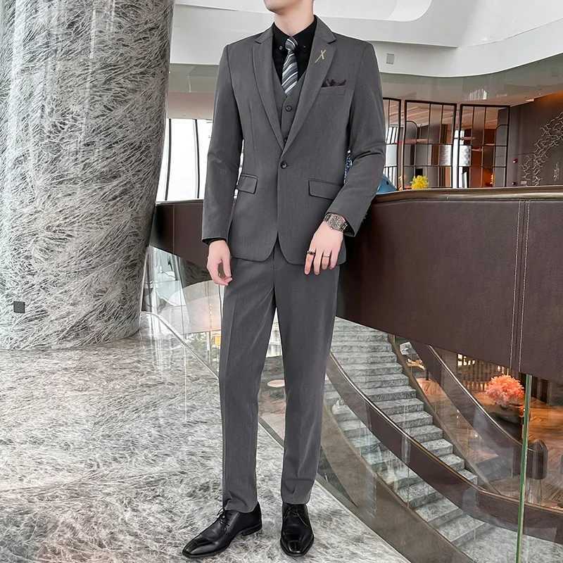 2025 Suits Blazer Vest Pants Mens Fashion Business Korean Version Slimfit Wedding Professional Wear Gentleman Dress 5XL W250910
