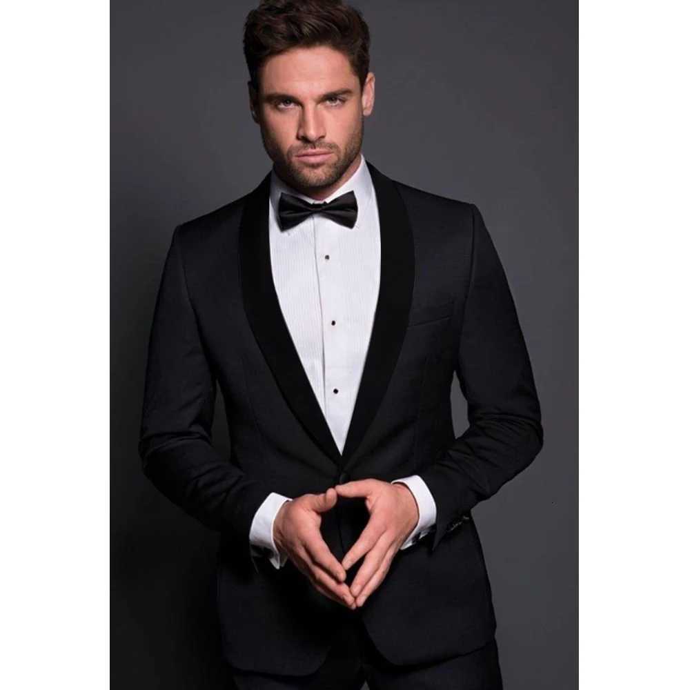 Black Velvet Shawl Lapel Men Suits 2 Piece Fashion Handsome Gentleman Wedding Tuxedo Elegant Party Prom Male Suit Slim 006A W250910