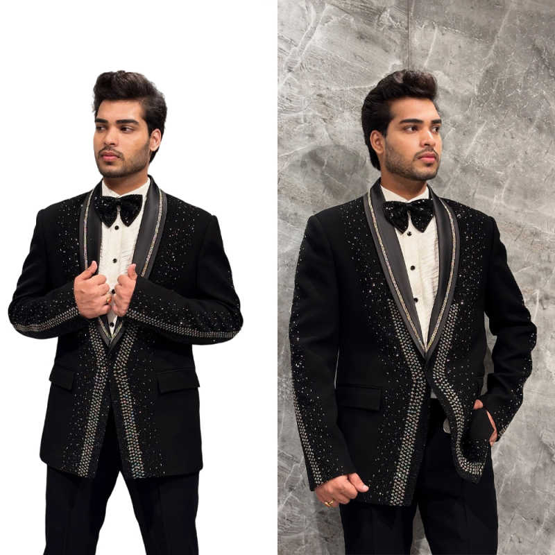 Luxurious Wedding Tuxedos Jacket Pants Crystal Beaded Men Suit Designer Shawl Lapel Evening Prom Grooms Blazers Customized