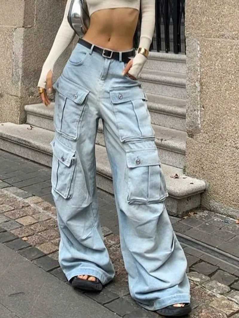 American Multipocket Loose Wideleg Straightleg Pants 2025 Harajuku Y2K Streetwear Cargo Pants Women Hiphop Baggy Denim Jeans Z250910