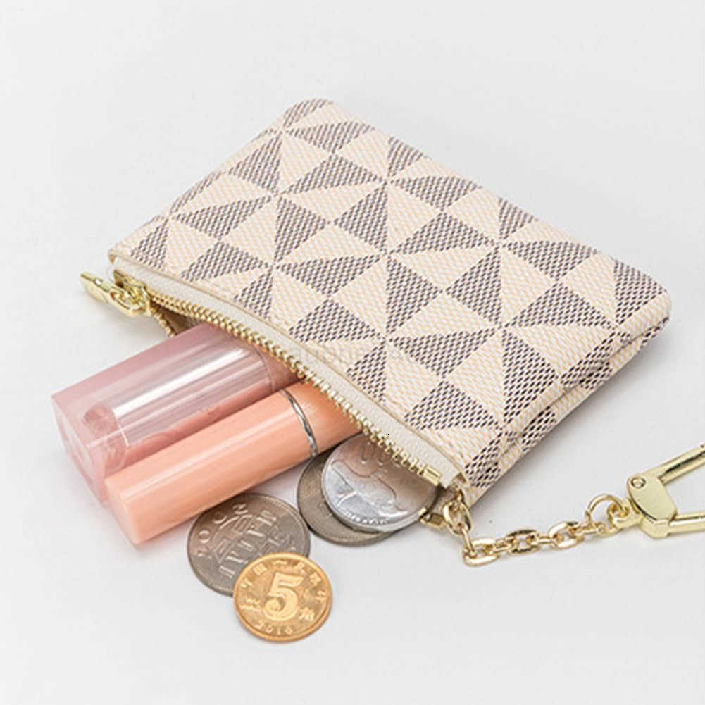 Leather Coin Purse for Women with KeyChain Small Zipper Change Purse coin Pouch Card Holder Wallet Clutch for Women MenWhiteZ250910