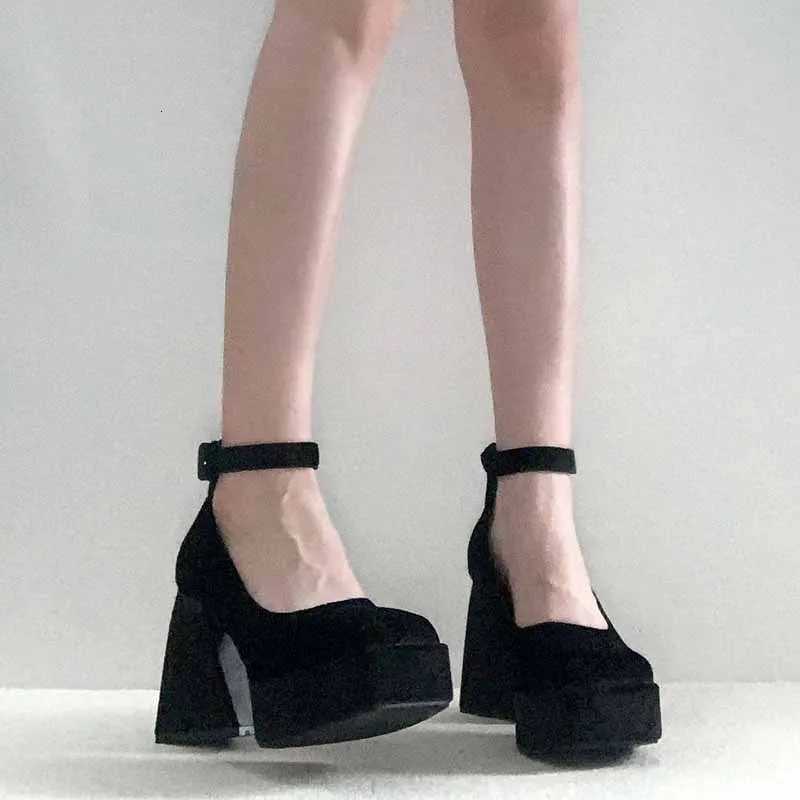 Gorgeous Velvet Block Heel Platform Pumps Women Green Mary Janes Shoes for Woman High Heels Ladies Luxurious Party Dance Shoes W250910