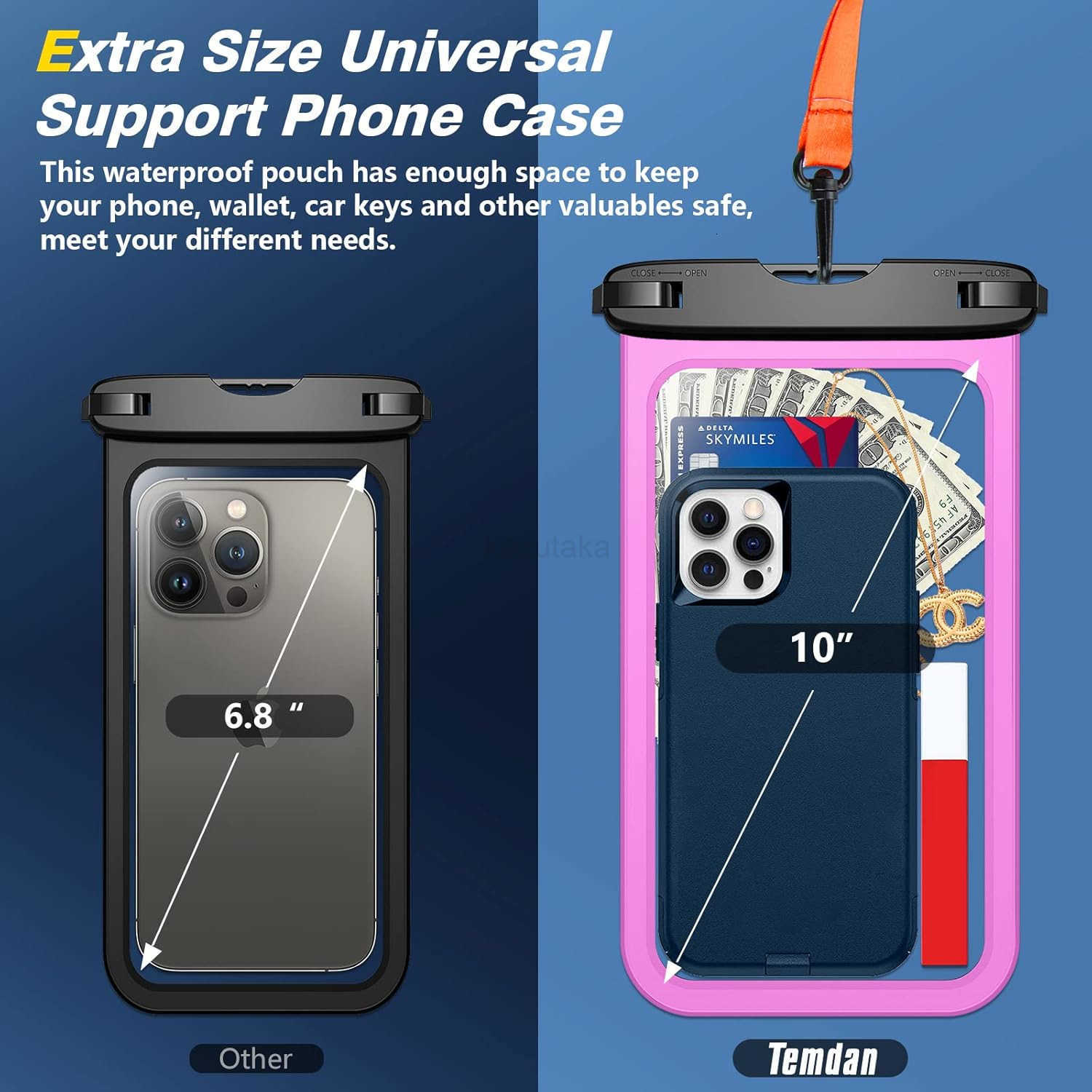 2 Pcs Waterproof Phone Pouch Up to 10 Large Universal IPX8 Waterproof Cell Phone Case Dry Bag with Lanyard for iPhone 16 Pro Max16E151413 S25 UltraS24