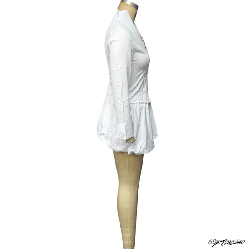 Wefads Womens Twopiece Fashionable And Sexy Solid Long Sleeved Vneck Zipper Top Mini Babao Dress 250318