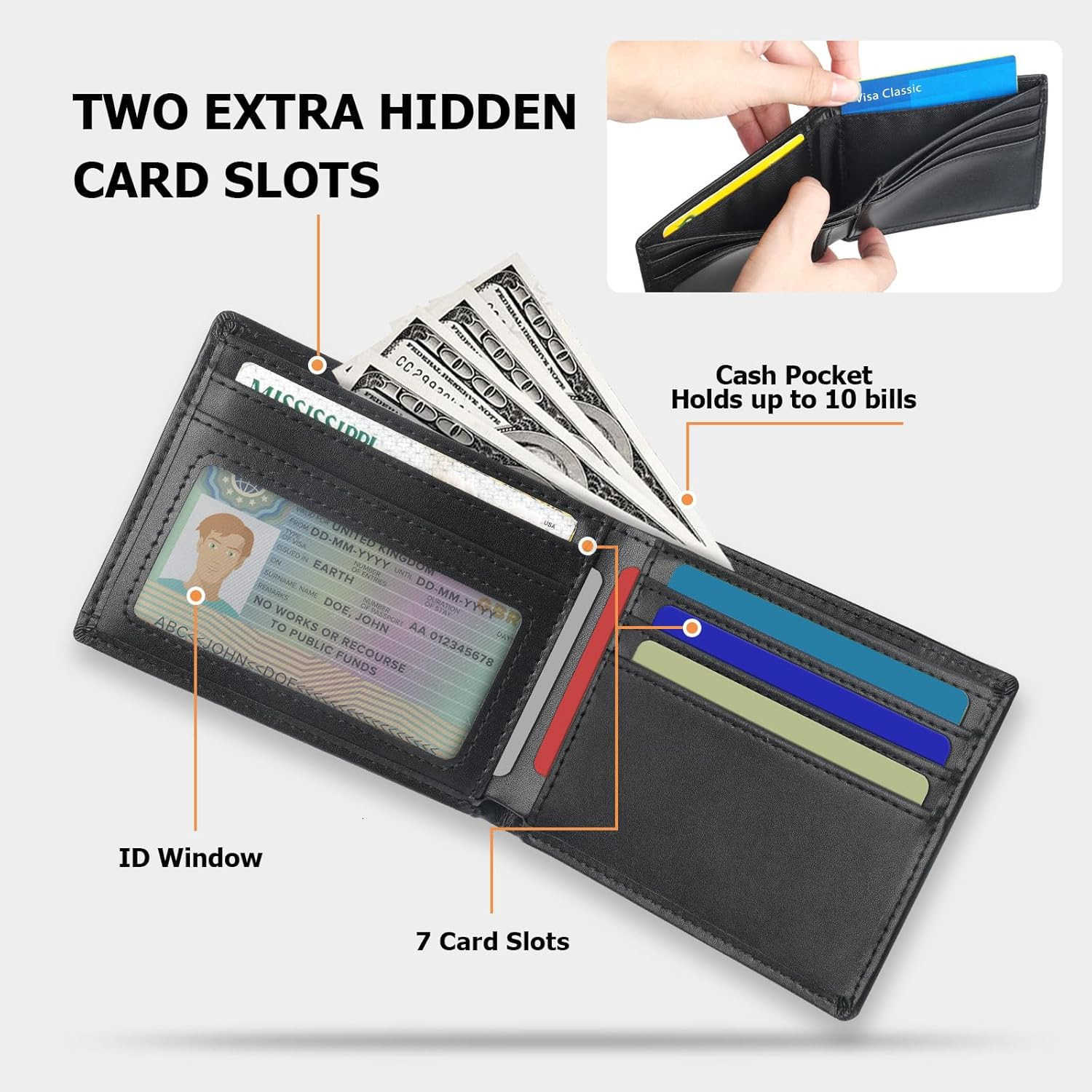Slim Mens Wallets Leather Rfid Blocking Bifold Wallets for Men With ID WindowZ250910