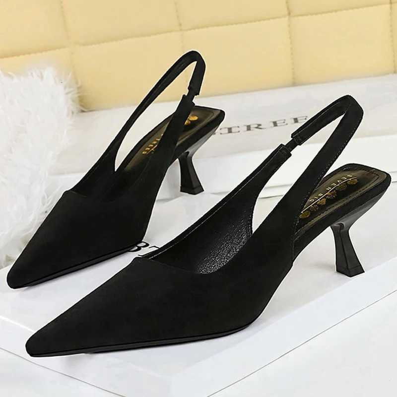 BIGTREE Shoes Suede Women Pumps Pointed hollow out High Heels 6 CM Summer Womens Sandals occupation Office shoes Kitten heels W250910