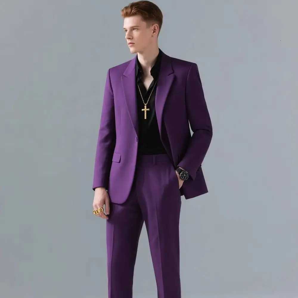 Highend Brown Men Suits TwopiecesSet Slim Fit Fashion Handsome Male Formal Wedding Business Clothing W250910
