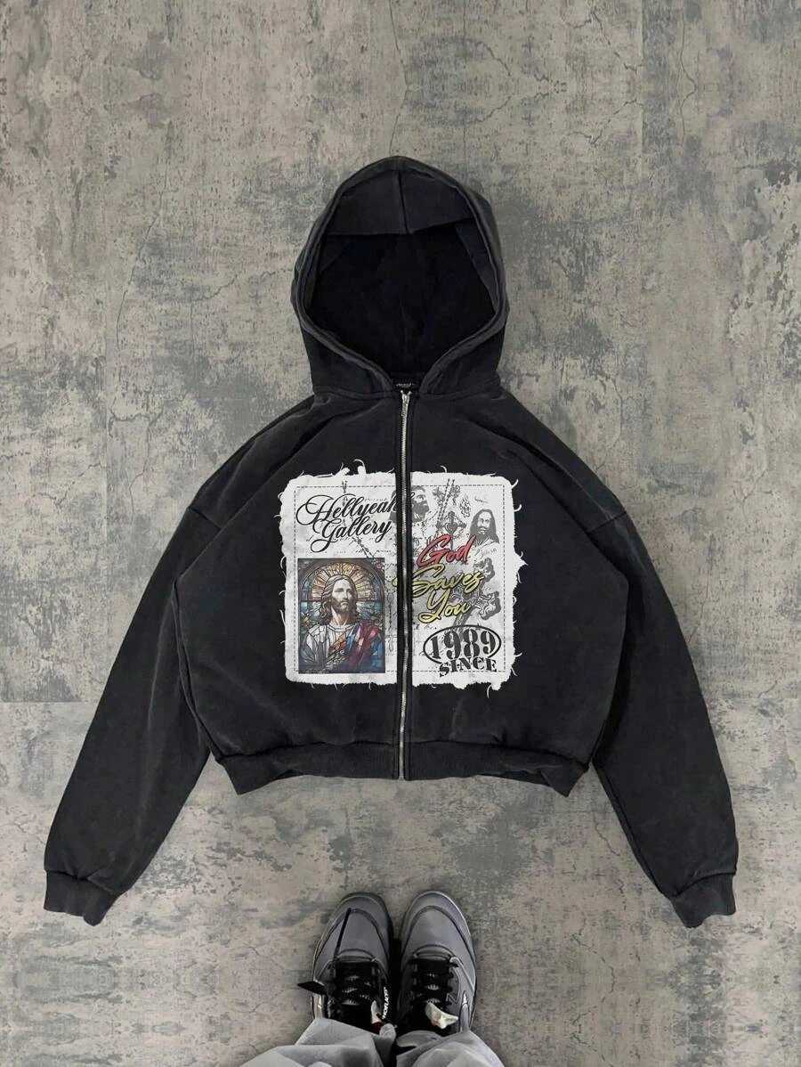 Y2K American hiphop personty pattern print hoodie men clothing strtwear Harajuku jacket gothic casual zip up hoodies X250910